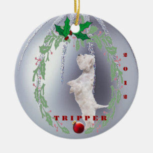 Ornamento De Cerâmica O doce personaliza-o - Natal de Westie Puppys ø