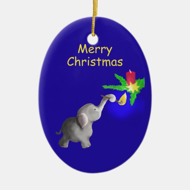 Ornamento De Cerâmica O elefante bonito do bebê ilumina um Natal da vela (Frente)