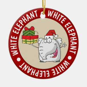 Ornamento De Cerâmica O Elefante Branco Santa Hat dá cartoon