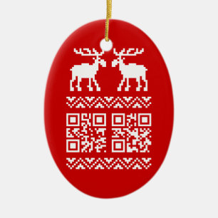 Ornamento De Cerâmica O feliz ano novo feio do código da camisola QR do