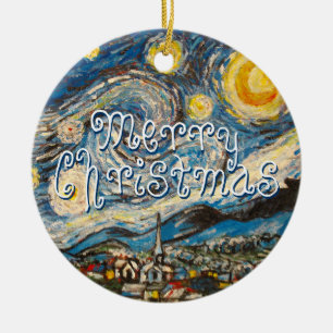 Ornamento De Cerâmica O Feliz Natal repintou a noite estrelado Van Gogh