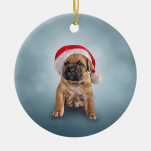 Ornamento De Cerâmica O filhote de cachorro de Cane Corso em chapéu verm