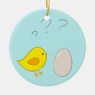 Ornamento De Cerâmica O frango ou o ovo desenho animado fofo de Páscoa