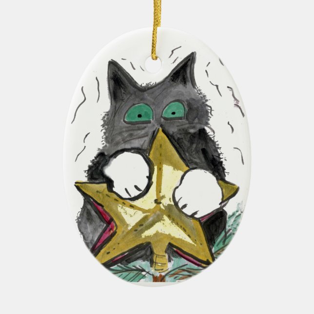 Ornamento De Cerâmica O gatinho é no auge da árvore de Natal (Frente)