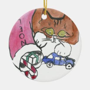Ornamento De Cerâmica O gatinho invade a meia do Natal