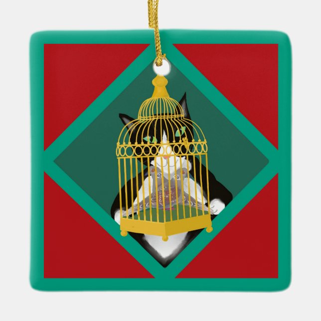 Ornamento De Cerâmica O Gato Doze Dias De Natal, Dia Personalizado 2 (Frente)