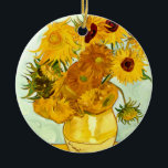 Ornamento De Cerâmica O girassol amarelo de Vincent van Gogh que pinta<br><div class="desc">Esta é uma versão de Prawny da pintura famosa do girassol de Vincent van Gogh. Esta versão foi pintada em 1888 e tem doze flores. Vincent pintou diversas outras partes do girassol. Eu fiz as cores uns redemoinhos mais vibrantes e mais adicionados do acréscimo que Vincent gostasse de incorporar em...</div>