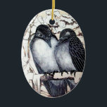 Ornamento De Cerâmica O INVERNO ADORA AVES EM NEVE, preto e branco<br><div class="desc">Elegante,  design com engraçadas aves de inverno na neve para casamentos,  aniversários,  salvar a data,  noivados românticos,  aniversário,  Dia de os namorados,  Natal,  Férias de inverno.festas de caridade Fácil de personalizar com suas iniciais e seu próprio texto.</div>