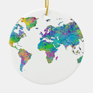 Ornamento De Cerâmica O Mapa Mundial da Aquarela Planta