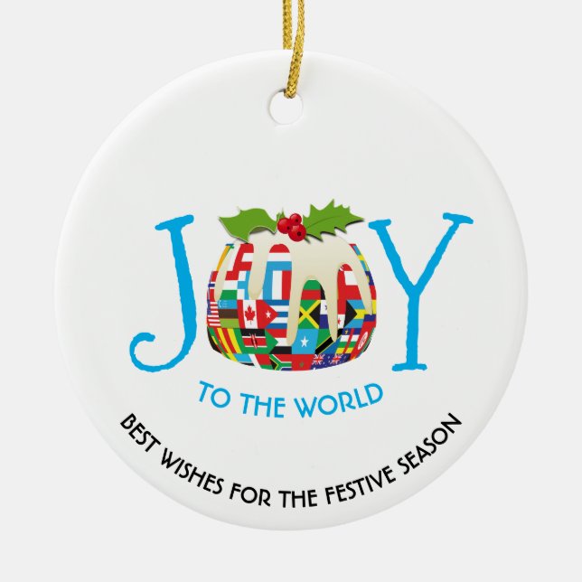 Ornamento De Cerâmica O Mundo Prega a alegria ao mundo do pudim festivo (Frente)