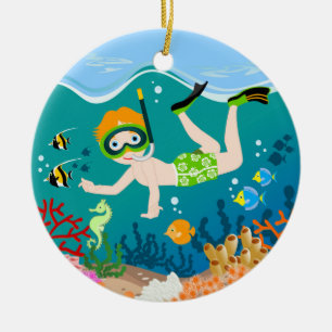 Ornamento De Cerâmica O nadador do menino tem uma festa de aniversário