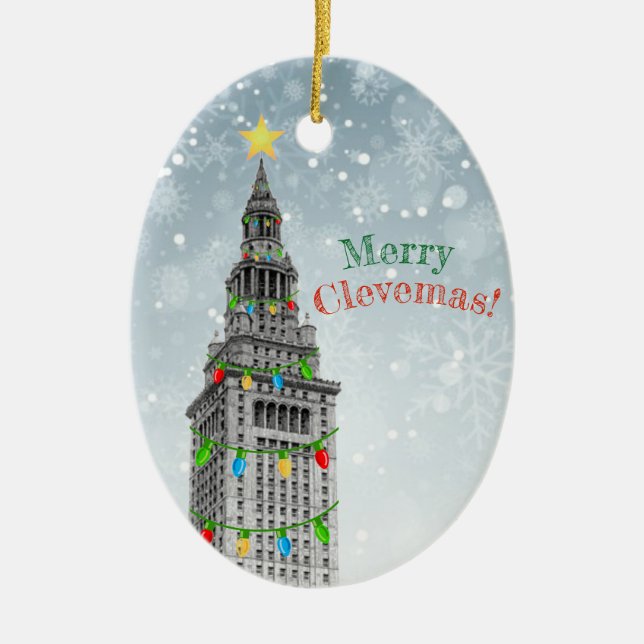 Ornamento De Cerâmica O Natal da FELIZ CLEVEMAS Cleveland PERSONALIZA-O (Frente)