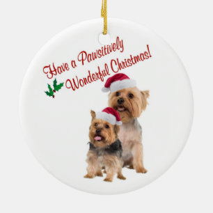 Ornamento De Cerâmica O Natal de Terrier de seda abraça e beija o