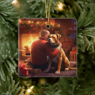 Ornamento De Cerâmica O Natal do Bombeiro Pitbull, Presente para Amantes
