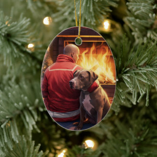 Ornamento De Cerâmica O Natal do Bombeiro Pitbull, Presente para Amantes
