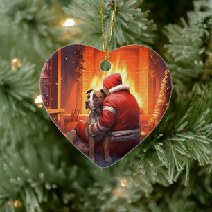 Ornamento De Cerâmica O Natal do Bombeiro Pitbull, Presente para Amantes