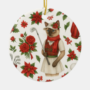 Ornamento De Cerâmica O Natal do Golf temia para a Mulher Gato Golfer