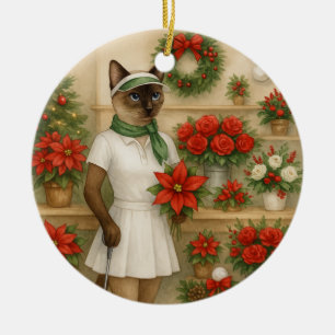 Ornamento De Cerâmica O Natal do Golf temia para a Mulher Gato Golfer