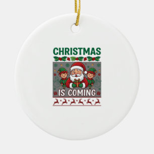 Ornamento De Cerâmica O Natal Está Chegando Papai Noel Elfos Rena
