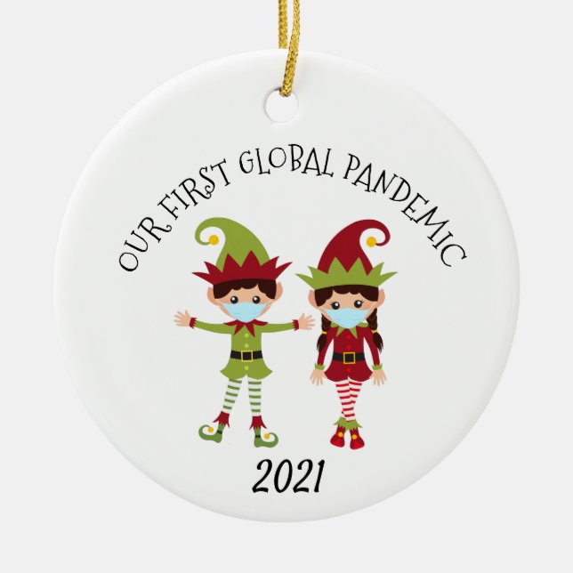 Ornamento De Cerâmica O nosso primeiro Elf Pandêmico Global 2021 (Frente)