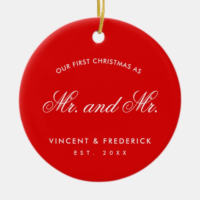 Ornamento De Cerâmica O nosso primeiro Gay de Natal - Novo Vermelho Foto (Frente)
