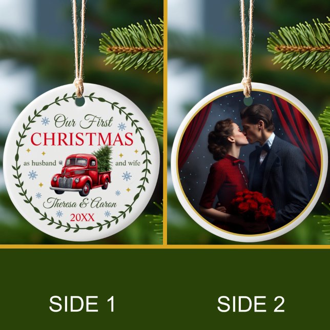 Ornamento De Cerâmica O nosso primeiro Natal como marido e mulher (Criador carregado)