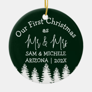 Ornamento De Cerâmica O nosso primeiro Natal como o Sr. e a Sra. madeira