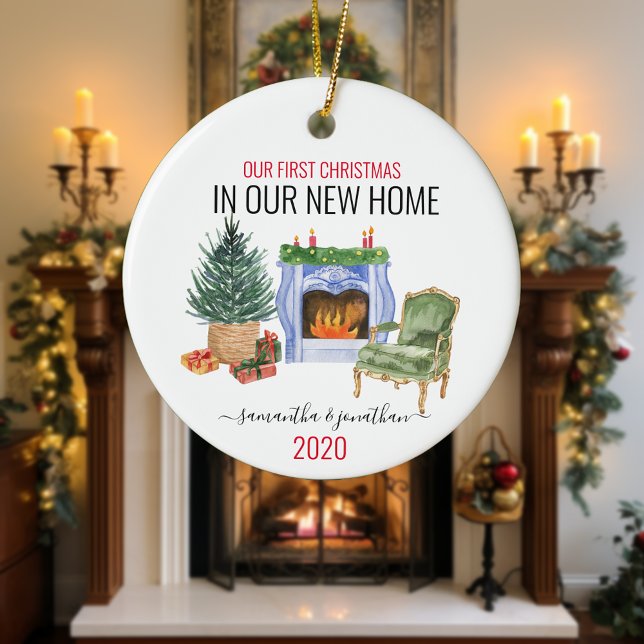 Ornamento De Cerâmica O Nosso Primeiro Natal Em Nova Aquarela (Criador carregado)