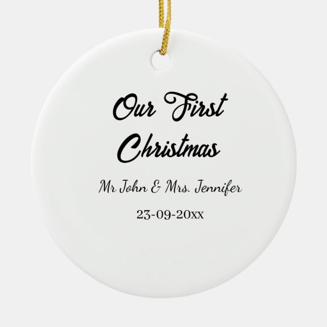 Ornamento De Cerâmica O nosso primeiro Natal, Sr. e Sra. casal, data (Frente)