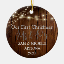 Ornamento De Cerâmica O nosso primeiro Natal, Sr. e Sra. madeira recém-c