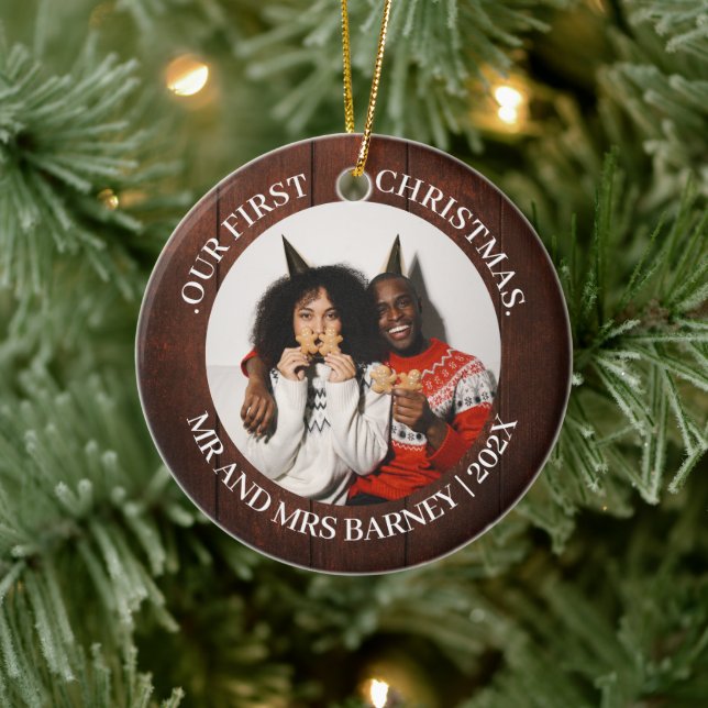 Ornamento De Cerâmica O nosso primeiro Natal, Sr. e Sra. Novamente elega (Árvore)