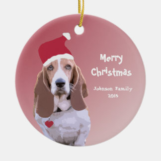 Ornamento De Cerâmica O papai noel de Basset Hound personalizou o Natal