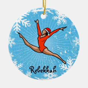 Ornamento De Cerâmica O papai noel do pulo de GymnastChick personaliza o