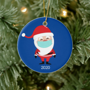 Ornamento De Cerâmica O Papai Noel Engraçado Vestindo o Femask 2020 Nat