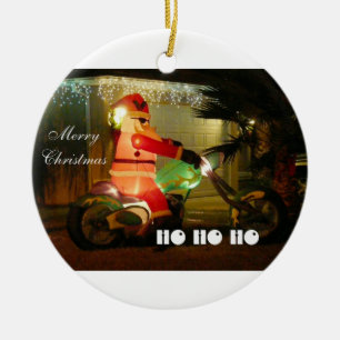 Ornamento De Cerâmica O papai noel inflável monta um Motocycle