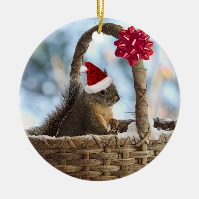 Ornamento De Cerâmica O papai noel Squirrel na neve (Frente)