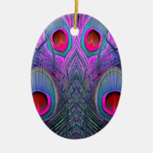 Ornamento De Cerâmica O pavão Fúcsia-Roxo ornamentado empluma-se