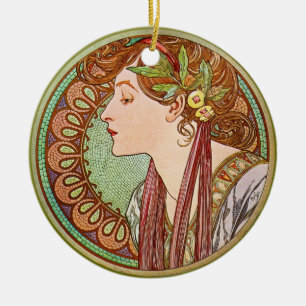 Ornamento De Cerâmica O perfil da mulher, Alphonse Mucha