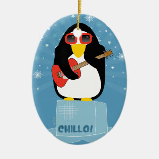 Ornamento De Cerâmica O pinguim legal de Rockin diz Chillo no Natal