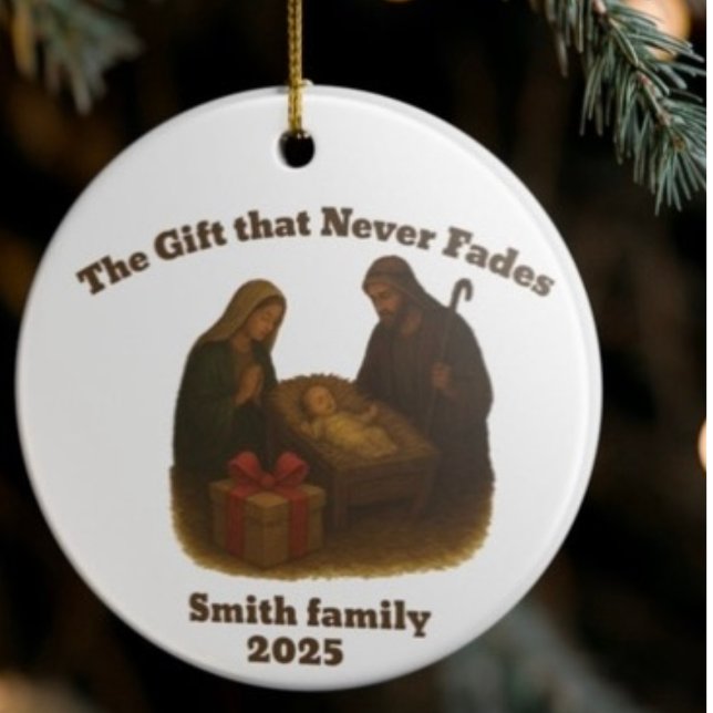 Ornamento De Cerâmica O presente que nunca desaparece no Natal (Criador carregado)