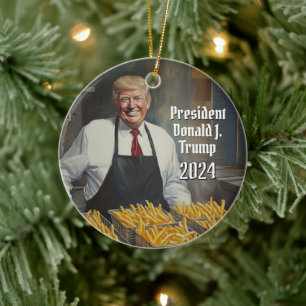 Ornamento De Cerâmica O Presidente Donald Trump French Fries Natal 2024