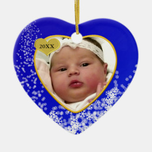 Ornamento De Cerâmica O primeiro coração fotográfico de Natal do bebê az