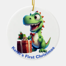 Ornamento De Cerâmica O primeiro dinossauro de Natal do bebê. Personaliz