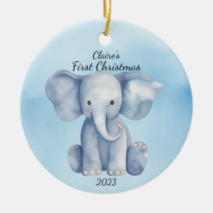 Ornamento De Cerâmica O primeiro elefante de Natal do bebê personalizado