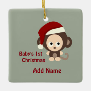 Ornamento De Cerâmica O primeiro macaco de Natal do bebê
