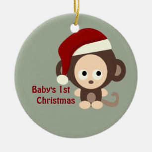 Ornamento De Cerâmica O primeiro macaco de Natal do bebê