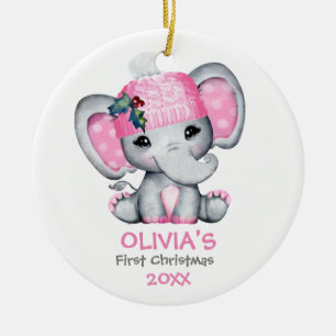 Ornamento De Cerâmica O primeiro Natal da bebê elefante