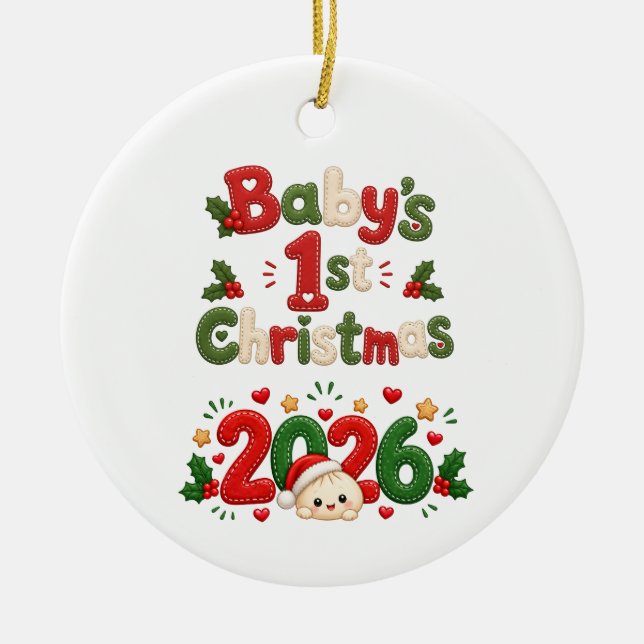 Ornamento De Cerâmica O primeiro Natal do bebê (Frente)