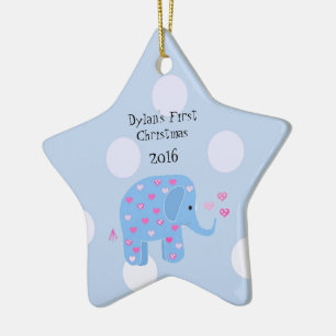 Ornamento De Cerâmica O primeiro Natal do bebê azul do elefante