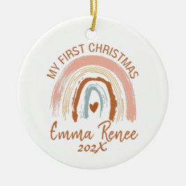 Ornamento De Cerâmica O Primeiro Natal do Bebê Boho Rainbow